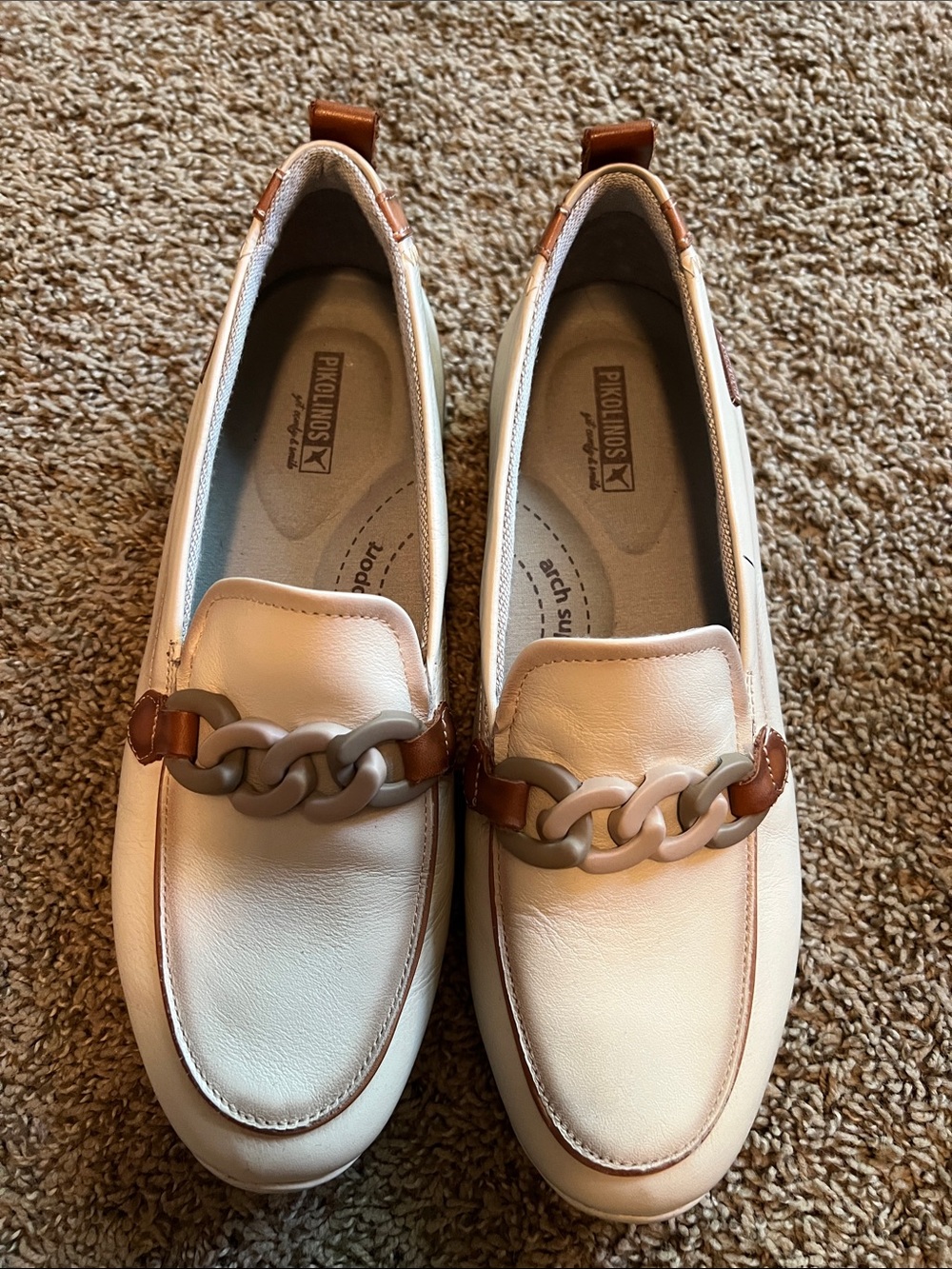 PIKOLINOS Cream and Brown Link-Chain Loafers